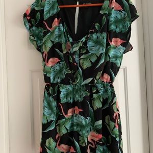 Flamingo + Palm Leaf Romper